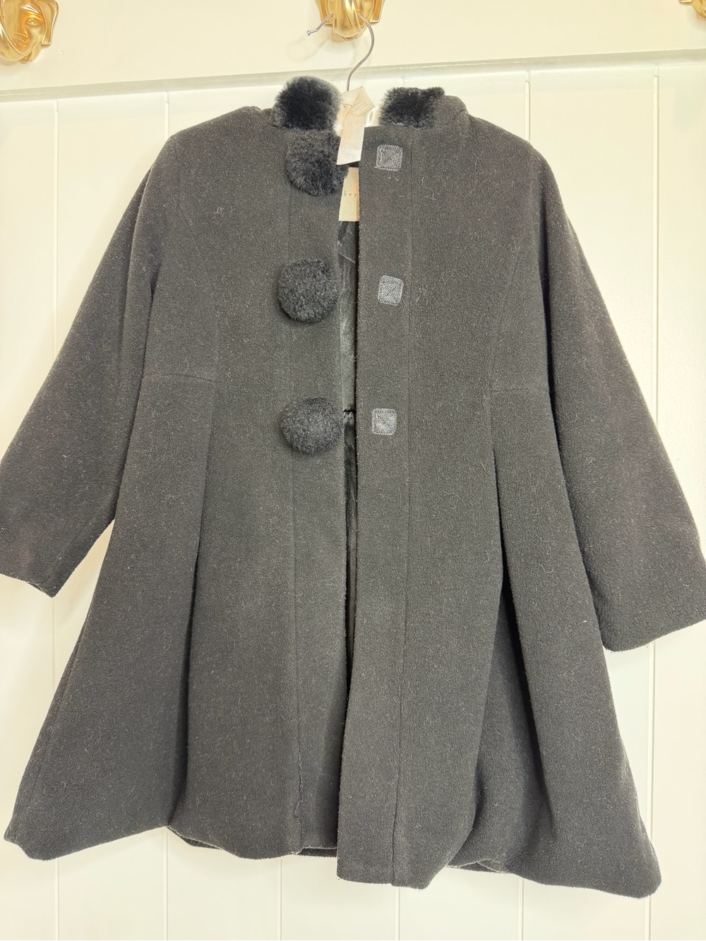 Copper Key Black Kids' Swing Coat with Pom-Pom Buttons